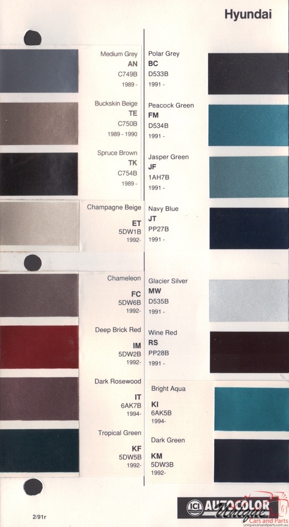 1989-1994 Hyundai Paint Charts Autocolor